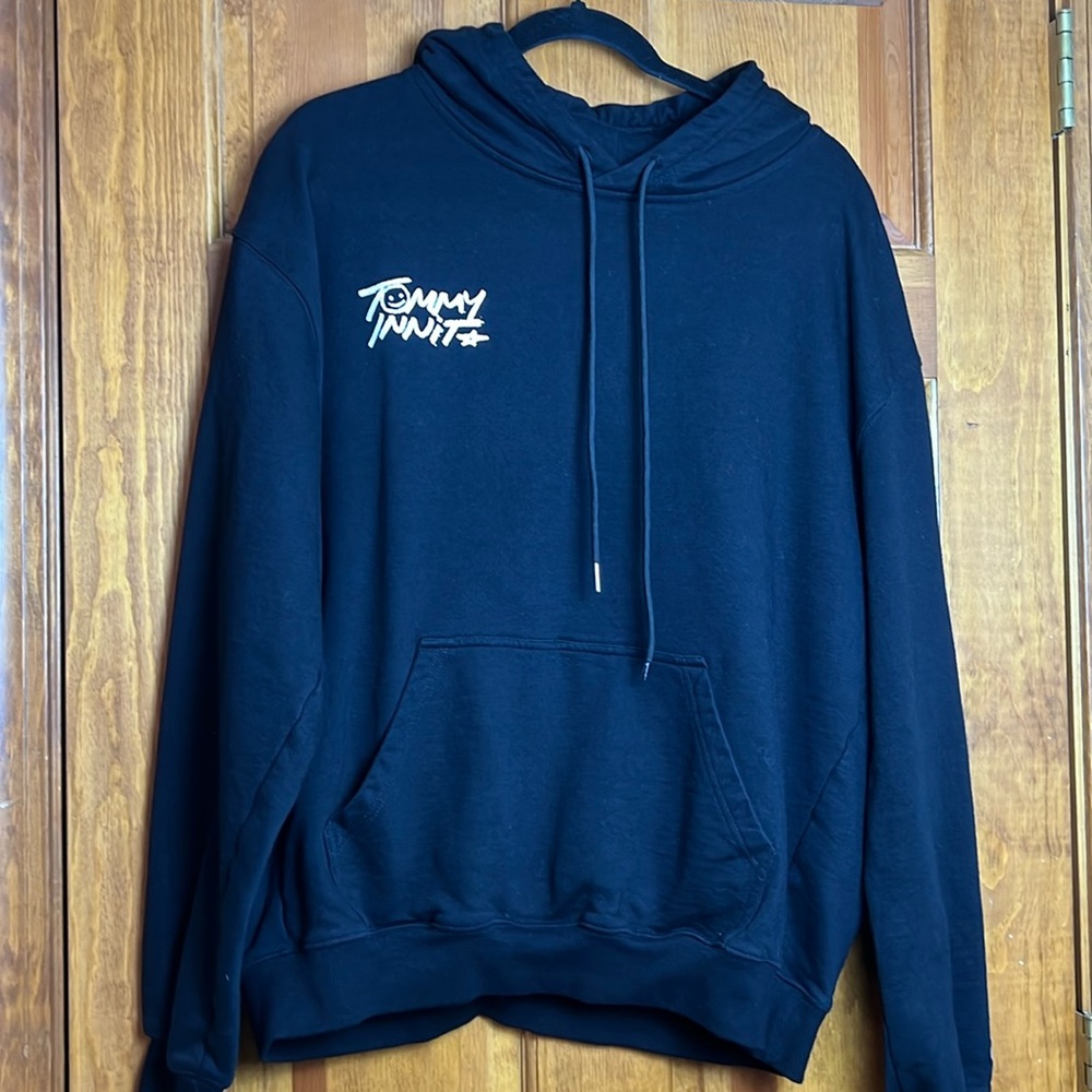 Men's Size XL Tommy Innit Pogchamp Graphic Hoodie Heavyweight Black w/ White